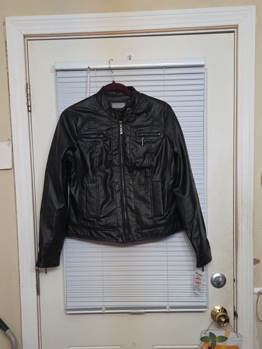 Jou Jou Black Faux Leather Moto Jacket with Zip Pockets